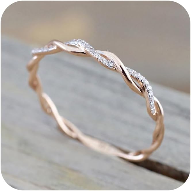 Sdouefos 14K Rose Gold Stack Twisted Ring Twist Ring Stackable Diamond Rings Wedding Party Women Fashion Jewelry for Women (9)