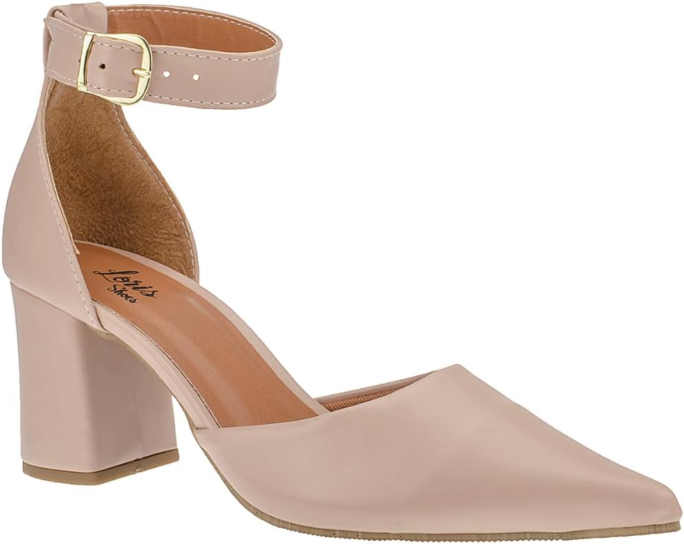 Sapato Scarpin Salto Alto Grosso Confortável Bico Fino Sandália Social Macia Lóris Shoes 3078