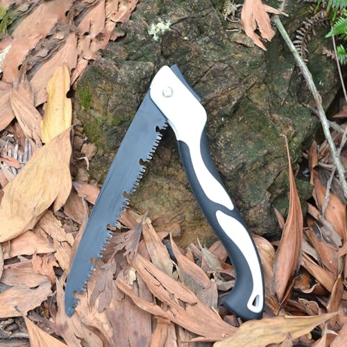 KTSO 折込のこぎり ノコギリ 折りたたみ 刃渡り18cm 剪定鋸 三面歯先 安全ロックボタン付き 滑り止め樹脂グリップ 枝切り 木工切断 庭木 キャンプ 木工 園芸用 大工用