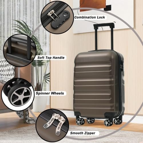 3-Piece Hard Shell ABS Lightweight Luggage Set with Dual Spinner Wheels, Green, 20/24/28 Inch Suitcases for Travel (1pcs-28in, Coffee brown)