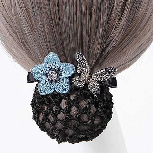 Women Flower Butterfly Hair Clip, Ribbon Hair Bun Cover Barrettes Net Snood Hairnet Lace Bow Decor Hairpins Headwear Hair Accessories(A) #TOP2