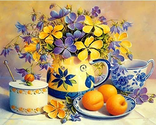 Kit Point de Croix 11CT Assiette Fleur Fruits 40x50cm Broderie Estampée