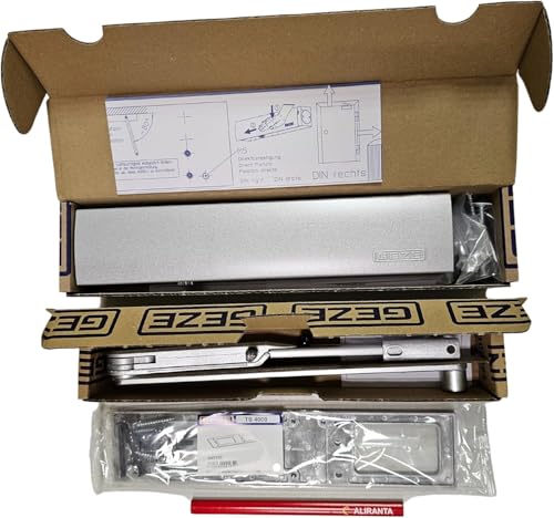 GEZE TS 2000 V BC Silber Gestängetürschließer für einflügelige Türen bis 1250 mm Flügelbreite mit Gestänge und Montageplatte/Set 3 in 1