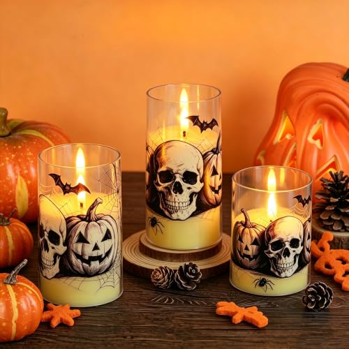 Halloween Flameless Pillar Candles, Battery Operated Candle Set of 3 - image 1