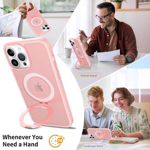 Image of Magnetic for iPhone 12 Pro Max Case & iPhone 13 Pro Max Case, 6.7 inch, Compatible with MagSafe, Rugged Kickstand, Not-Yellowing Military-Grade Protection, Matte Pink