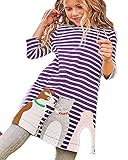 Girls Winter Dresses Cartoon Cat Dog Bird Applique Purple Striped Tunic Blouse,4T/110cm,6#purplecat