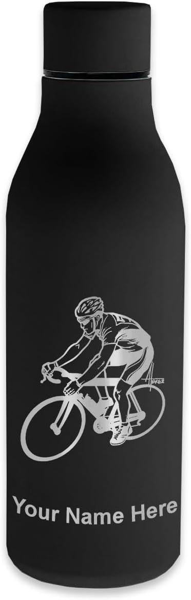 LaserGram Double Wall Stainless Steel Water Bottle, Cyclist 2, Personalized Engraving Included