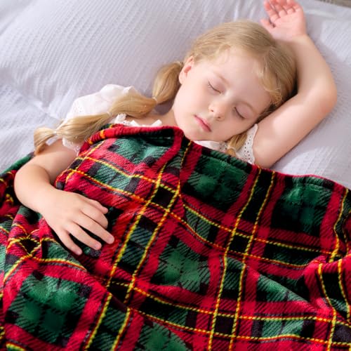 Touchat Fleece Throw Blankets, Buffalo Plaid Throw Blanket for Couch Sofa Bed, Soft Warm Fuzzy Cozy Plush Checkered Blanket, Lightweight Farmhouse Decor (Red and Green Plaid, 50“ x60”)