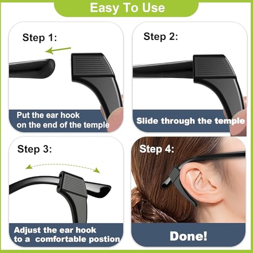 Image of Obtheleg Anti-Slip Silicone Eyeglass Ear Grips (4 Pairs) | Comfortable soft glasses ear hooks, non-slip temple tips retainer holders for sunglasses and spectacles.