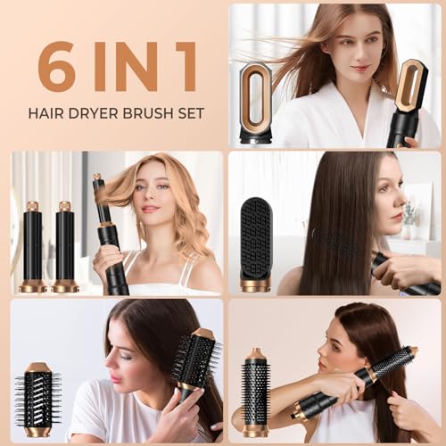 6 in 1 Blow Dryer Brush, Detachable Hair Dryer Brush, Negative Ionic Hot Air Brush, Hair Styling Tool Set, Round Hot Air Straightener Brush Volumizer,Air Curler Wand,Thermal Brush,Brush Blow Dryer Set
