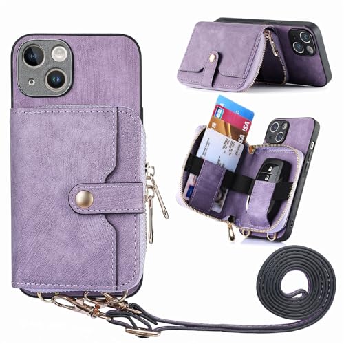 Étui portefeuille en cuir iPhone 14 Pro violet housse à rabat magnétique
