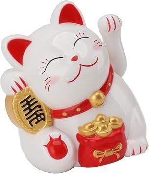 Lucky Cat, Waving Cat Moving Arm, Good Fortune Animal Decor, Welcoming Wealth Health Ornament Vivid and Lovely Chinese Cat Battery Operated for Home Office Restaurant Hotel