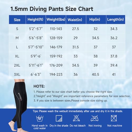 Wetsuit Pants 1.5mm Neoprene Pants for Men Surfing Pants Diving Pants Keep Warm for Diving Swimming Snorkeling Scuba Sailing Surfing L Size LP010M-L
