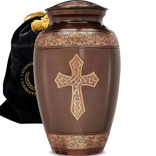 Image of Bronze Cross Cremation Urn for Ashes Adult Male - Personalized Cremation Urns for Human Ashes Adult Man Decorative Urns - Beautifully Handcrafted Cross Urn