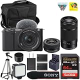 Sony ZV-E10 Mirrorless Camera (White) with Sony E PZ 16-50mm f/3.5-5.6 & E 55-210mm f/4.5-6.3 OSS Lens | 24.2MP APS-C Sensor, 4K Video & Flip Screen + Spare Extra Battery + 64GB Card + Camera Case