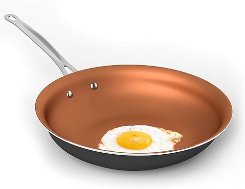 Sartén todo en uno de 10 pulgadas antiadherente de cobre compatible con sartén antiadherente con mango de acero inoxidable apto para horno