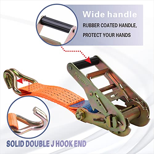 Ratchet Tie Down Straps Set 2 Inch 16 Ft 11,000 Lbs Break Strength Heavy-Duty Cargo Straps Double J Hook For Moving Appliances Lawn Equipment And Motorcycles 4 Pack Yellow (Orange) #TOP4
