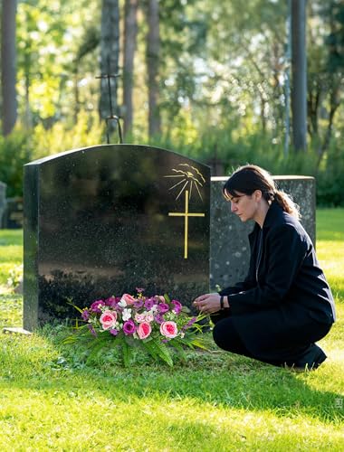 Artificial Cemetery Flowers with Stake: 1Pc Purple Roses Pink Peonies Realistic Memorial Day Grave Flowers for Cemetery - Outdoor Grave Decorations Funeral Arrangements image 7