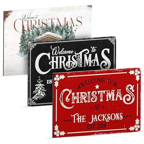 Lily's Atelier Personalized Christmas Sign with Family Name, Christmas Wall Art Hanging ACM Sign, Christmas Home Decor Sign, Merry Xmas Holiday Decorations for Home Indoor Cover