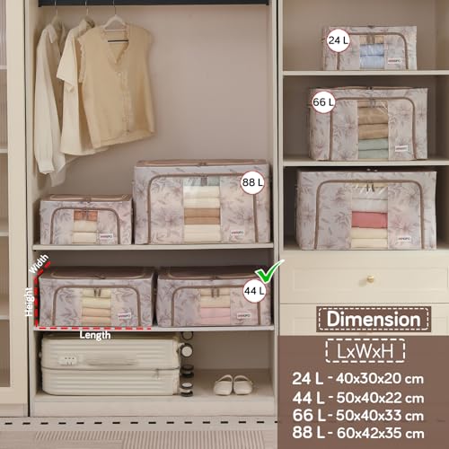 Image of HOKIPO 44L(M) Wardrobe Organiser for Storage of Clothes, 600D Oxford Fabric Storage Box, Latte Floral Pack of 1 (AR-6485-LBR)