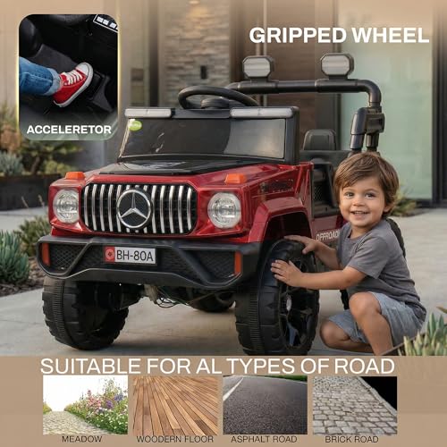 Image of Baybee Zenvor Battery Operated Jeep for Kids with Parental Remote Control | Kids Electric Battery Car with 4x4 Motors, RGB Lights & Music | Rechargeable Electric Car for Kid Aged 2-6 Years (Red)