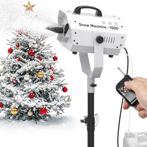UPGREY 1500W Snow Machine for Outdoors and Indoors w/Tripod, Fake Snow Maker for Party with LED, Remote Controller and Fluid Tank