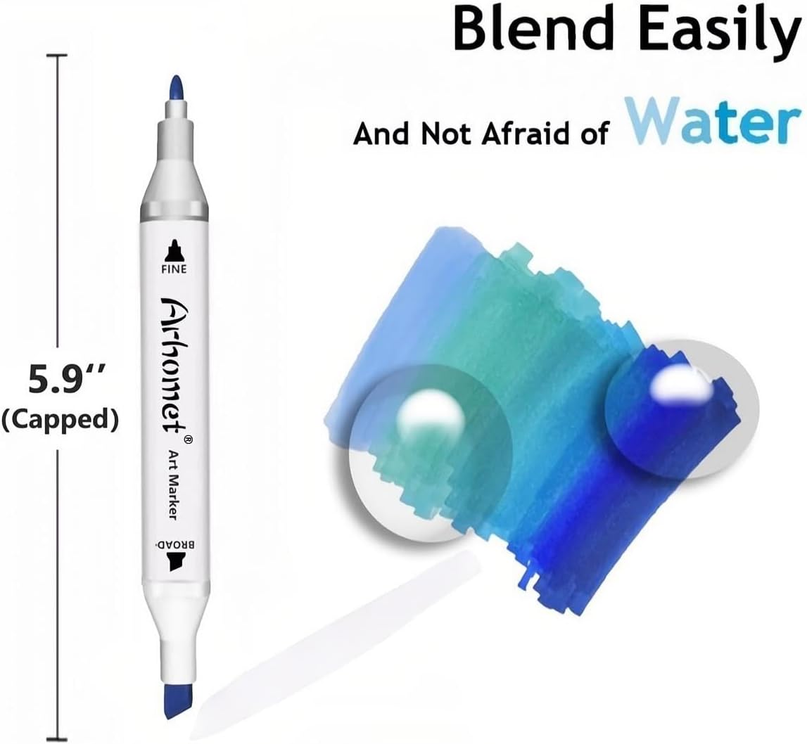 Arhomet 6Pcs Blue Colors Sea Ocean Sky Alcohol Markers Set, Dual Tips Art Markers Clear Blending Pen Drawing Sketched Double Tipped for Adults Artists (Blue) image 3