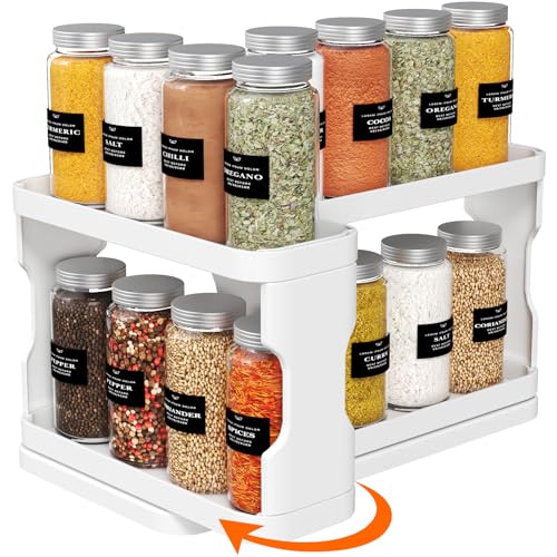 Lifewit Gewürzregal ausziehbar mit 2 Etagen ohne Bohren 29 x 15 x 23 cm Drehbar Gewürzständer für Gewürze Medikamente Kosmetika Kunststoff stehend Regal für Küche & Bad Küchenregal Schrankregal