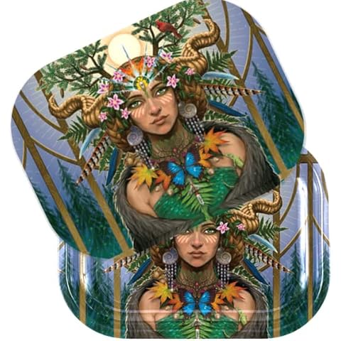 Seabbo Rolling Tray Decorative Tray with Magnetic Lid,Smooth Rounded Edges Double-Sided Printing,Perfect Storage for Home Or On The go Unique Gifts for Hippie Friend 7 X 5.5Divine Gaia Earth Mother Cover