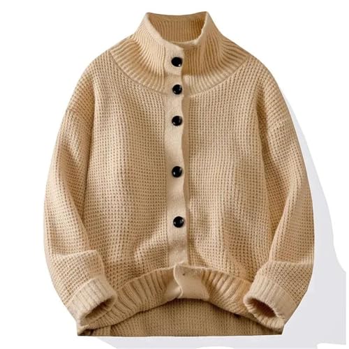 Men Button-Down Hight Collar Sweater Solid Thick Knit Cardigan Loose Long Sleeve Knit Outwear2