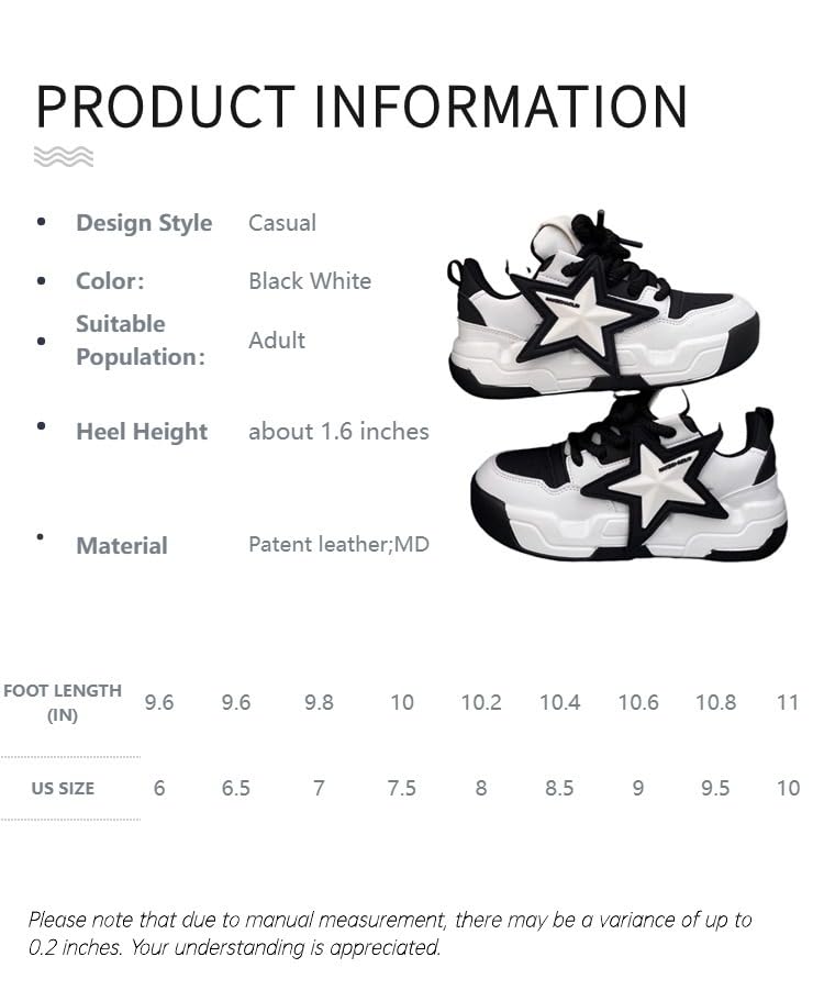 Star Black White Men Platform Shoes Chunky Sneakers for Women Aesthetic Shoes All Season (Black White,8)3