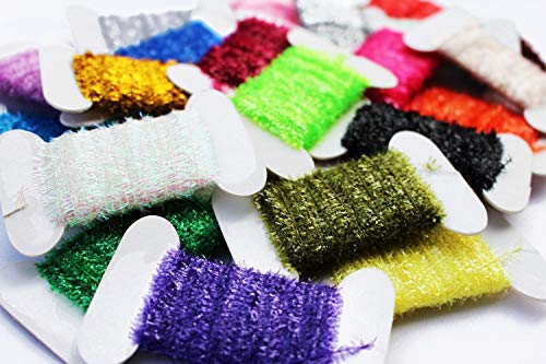 10 Cards Tinsel Chenille 100m Assorted 10 Colours Crystal Flash Line Fly Tying Materials