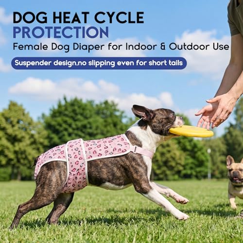 Image of ASENKU 2 Pack Female Dog Diapers with Suspenders, Reusable Washable Puppy Panties for Small Dogs, Leak-Proof Pet Underwear for Heat Cycle & Period