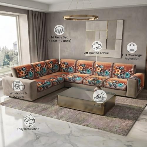 Image of L Shape Sofa Cover 3+2 Seater Pack of 14 (Coffee)