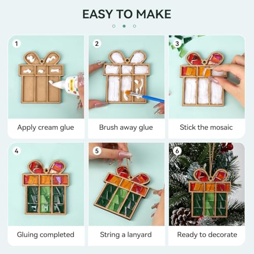 FARBCLUB DIY Glass Mosaic Tiles Crafts Kits for Adults, 7PCS Wooden Bases with Hole Christmas Ornaments, Mosaic Adult Crafts Christmas Decorations Indoor Decor for Women Beginners Handmade Gifts - Thumbnail 6
