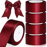 Zeyune Burgundy Satin Ribbon 4 Rolls 2 Inch x 24 Yard Double Face Fabric Satin Ribbon for Valentine's Day Gift Wrapping, Bows Bouquet, DIY Craft, Wedding Invitation, Bridal Bouquet, Party Decoration