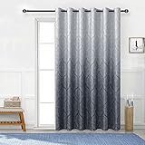 DWCN Grey Ombre Blackout Patio Door Curtains - Damask Patterned Thermal Insulated Sliding Door Curtains - Extra Wide Grommet Drapes for Living Room Sliding Glass Door, 100 x 84 Inches, 1 Panel
