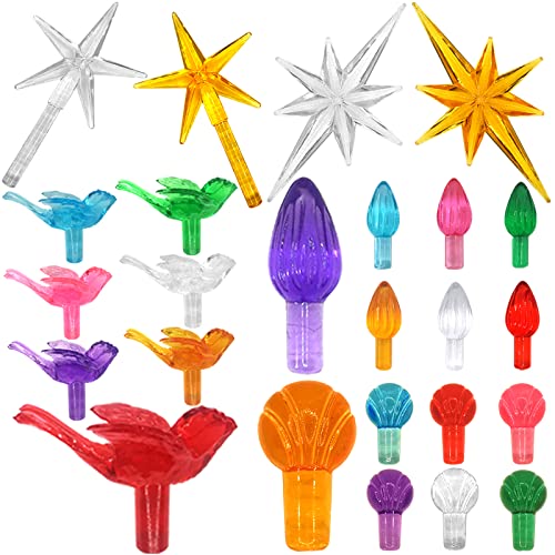 130Pcs Ceramic Christmas Tree Medium Replacement Lights Bulbs/Tree Pegs Decoration Accessories - Twist/Bird/Round Earth & 4Pcs Modern Star (Pentagram And Heptagram) #TOP5