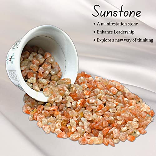 Image of Amazing Gemstone Sunstone Crystal Chips Aquarium Gravel - Sunstone Chips Bulk Fish Tank Gravel, Small Tumbled Stones and Tiny Crystals for Decoration (Natural AAA Grade Gemstones)