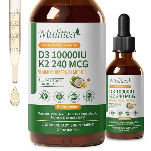 Mulittea 2 Pack Vitamin D3 K2 Liquid 10000 IU w MK7 Omega 3 and MCT Oil - image 1