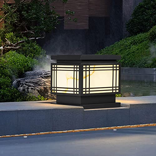 Farol de pilar para exterior en acero inoxidable con poste negro y diseño exclusivo de 10 pulgadas 5