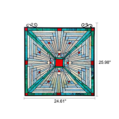 Chloe Lighting Innes Mission Tiffany-Style 26" Tall Stained Glass Window Panel, Multi-Colored