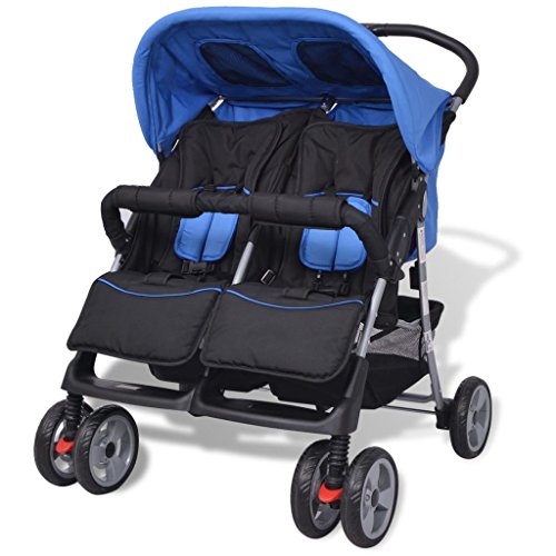ZHOUMIN Carrito para Gemelos, Cochecito Bebe, Coche Bebe, Baby Stroller, de Acero Azul y Negro ZHOUMIN Carrito para Gemelos, Cochecito Bebe, Coche Bebe, Baby Stroller, de Acero Azul y Negro