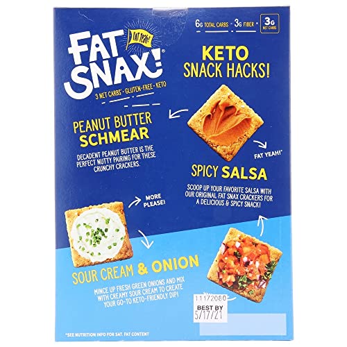 Fat Snax Almond Flour Crackers - Low-Carb And Gluten-Free Keto Crackers - 2-3 Net Carb* Keto Snacks (Sea Salt, Pack Of 6) #TOP2