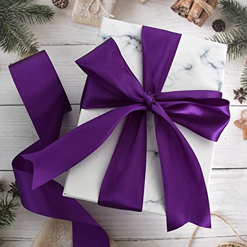 Toniful 2 In X 25 Yds Wide Dark Purple Satin Ribbon Solid Fabric Ribbons Roll For Crafts Chair Sash Valentine's Day Gift Wrapping Invitation Cards Floral Hair Bows Sewing Party Wedding Car Decoration #TOP3