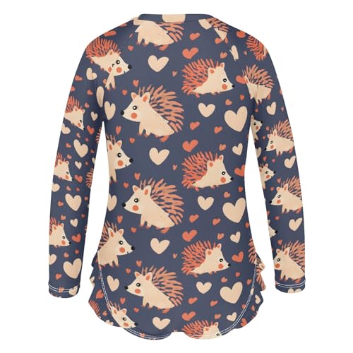 Hedgehog and Love Girls Long Sleeve Swimsuit Rash Guard One Piece Bathing Suits Zipper 3-12T3