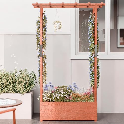 MegaChoice Raised Garden Bed with Trellis, Wood Planter Box with