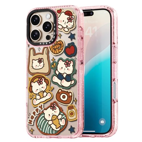 Coque iPhone 16 Pro antichoc 2 m résistante rose pailleté chat
