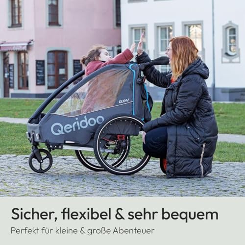 Qeridoo QUPA 1 Blue | Fahrradanhänger 1 Kind | Kinder Fahrradanhänger mit Blattfederung & Handparkbremse | Jogger Kinderwagen | Kinderfahrradanhänger | Kinderbuggy | Fahrrad Anhänger Kinder