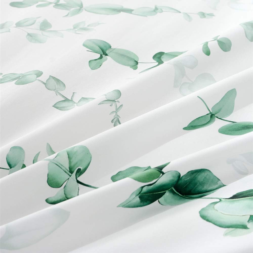 MILDLY King Duvet Cover Set, 100% Long Staple Cotton Green Eucalyptus Leaves Plant Pattern White Summer Comforter Cover Set 3pcs - Image 2